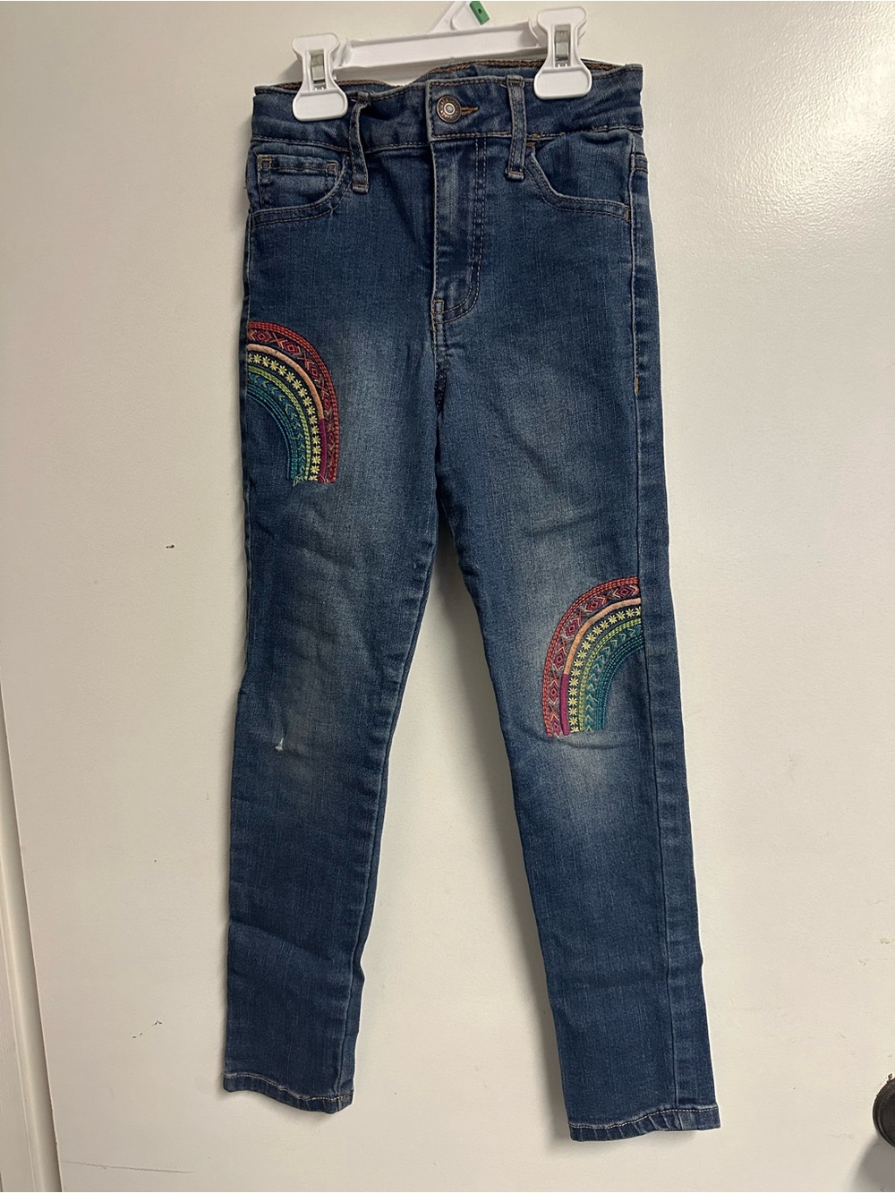 Cat & Jack Dark Blue Skinny Jeans with Rainbow Knee Patches